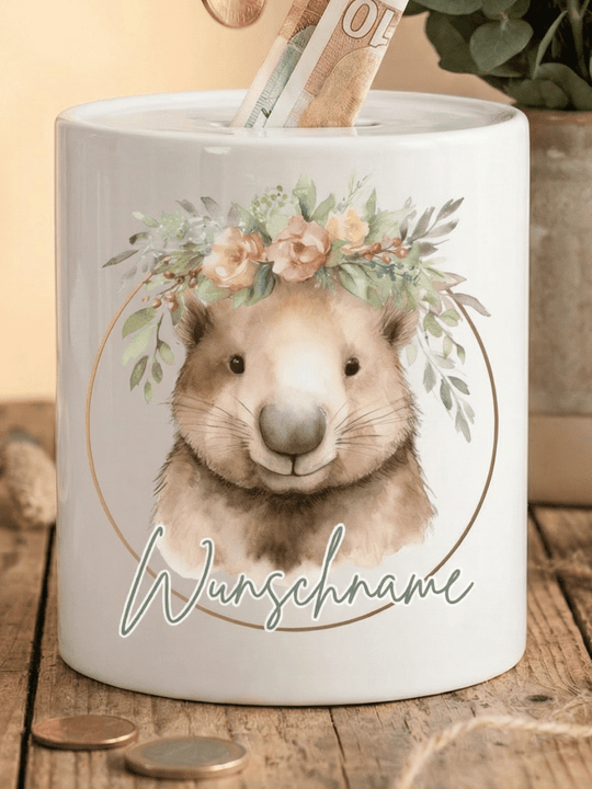Keramikspardose Wombat personalisiert - achtsame Geschenke für Frauen bei Alles auf Anfang, Bedburg NRW