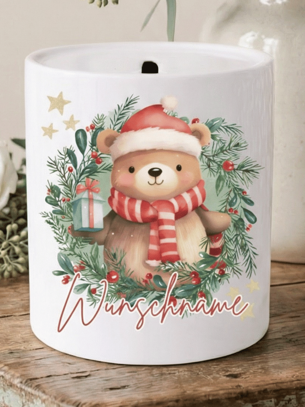 Keramikspardose X-MAS Bär personalisierbar - achtsame Geschenke für Frauen bei Alles auf Anfang in Bedburg, NRW