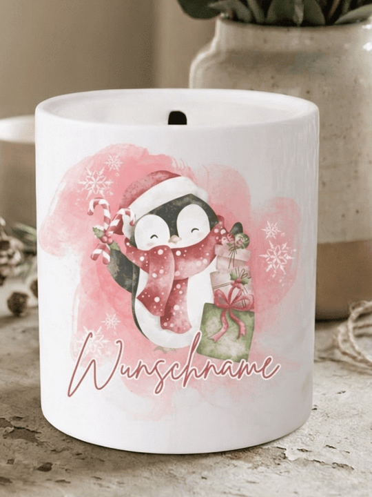 Keramikspardose X-MAS Pinguin personalisierbar - achtsame Geschenke für Frauen bei Alles auf Anfang in Bedburg, NRW