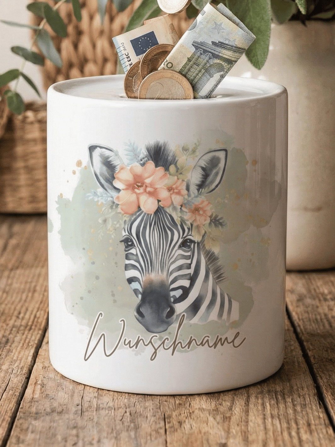Keramikspardose Zebra personalisiert - achtsame Geschenke für Frauen bei Alles auf Anfang, Bedburg NRW