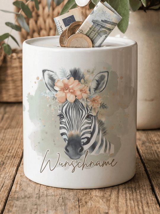 Keramikspardose Zebra personalisiert - achtsame Geschenke für Frauen bei Alles auf Anfang, Bedburg NRW