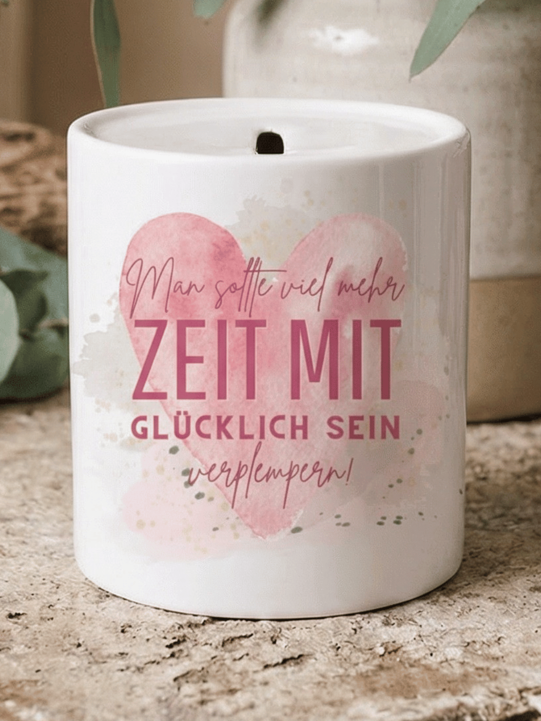 Keramikspardose Zeit zum Glücklich sein - achtsame Geschenke für Frauen bei Alles auf Anfang in Bedburg, NRW