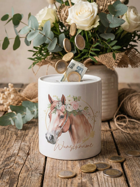 Keramikspardose Pferd personalisiert - achtsame Geschenke für Frauen bei Alles auf Anfang in Bedburg, NRW