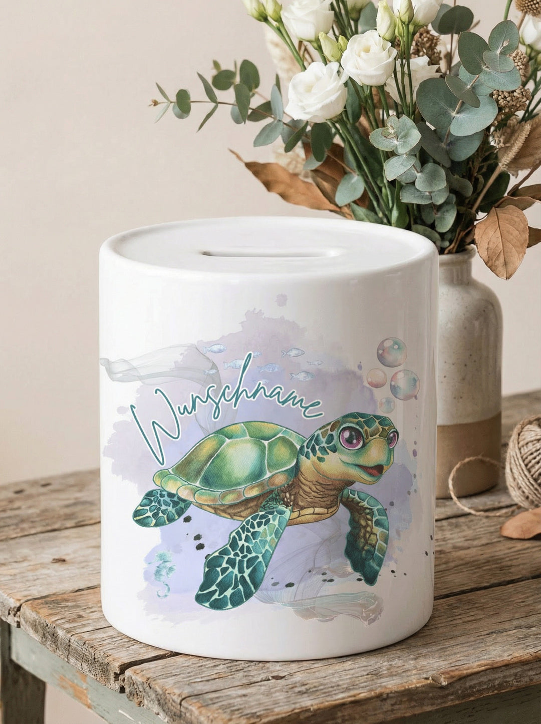 Keramikspardose Schildkröte personalisiert - achtsame Geschenke für Frauen bei Alles auf Anfang, Beburg NRW