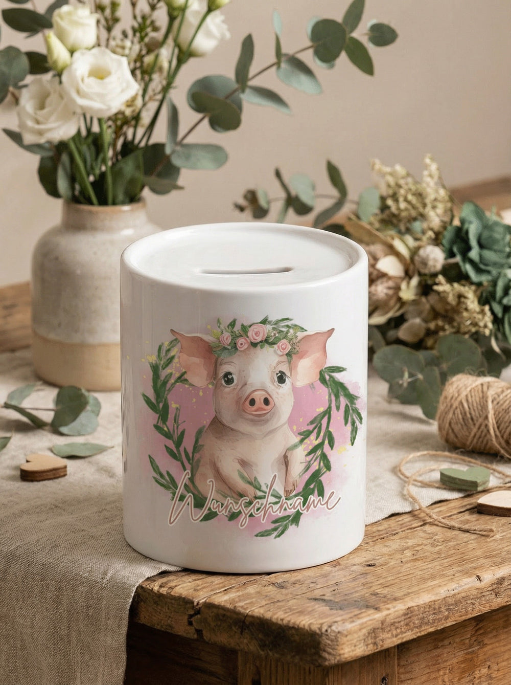 Keramikspardose Schweinchen personalisiert - achtsame Geschenke für Frauen bei Alles auf Anfang in Bedburg, NRW