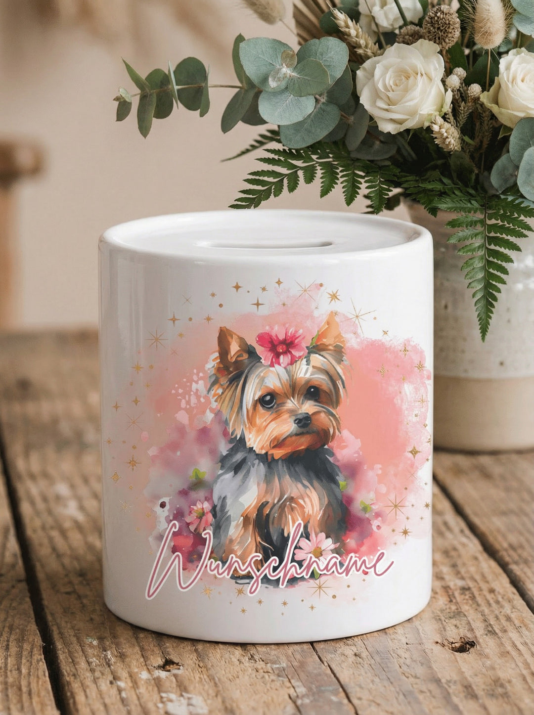 Keramikspardose Terrier personalisiert - achtsame Geschenke für Frauen bei Alles auf Anfang, Bedburg NRW