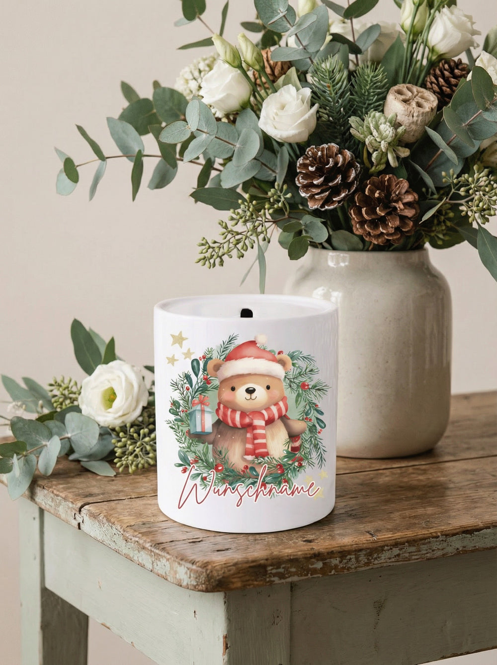 Keramikspardose X-MAS Bär personalisierbar - achtsame Geschenke für Frauen bei Alles auf Anfang in Bedburg, NRW