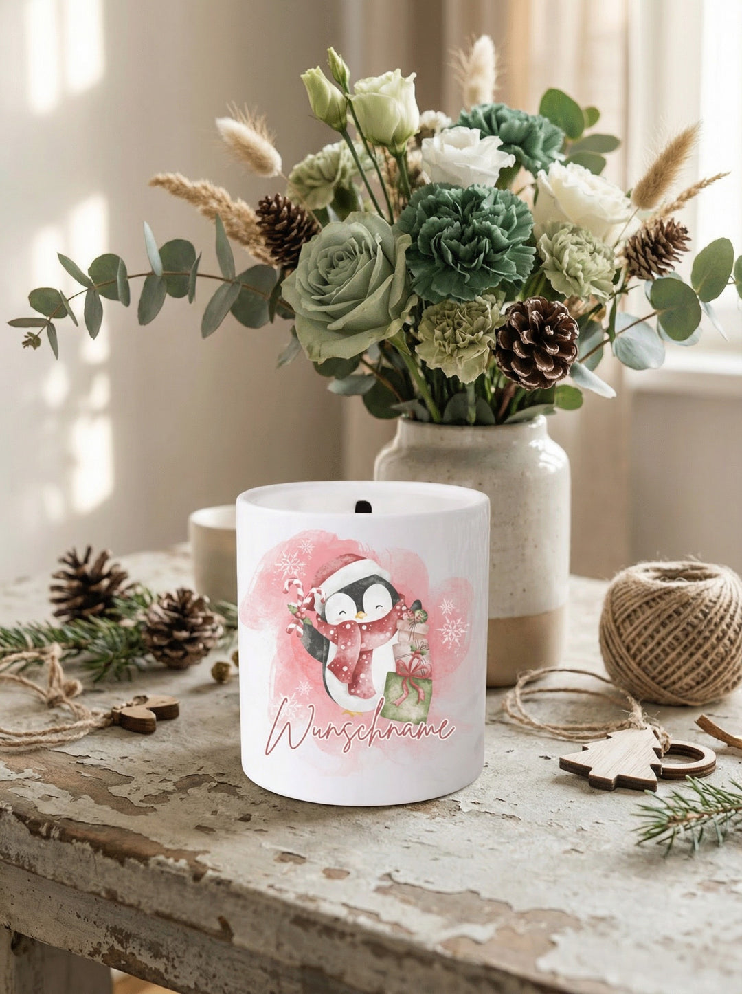 Keramikspardose X-MAS Pinguin personalisierbar - achtsame Geschenke für Frauen bei Alles auf Anfang in Bedburg, NRW