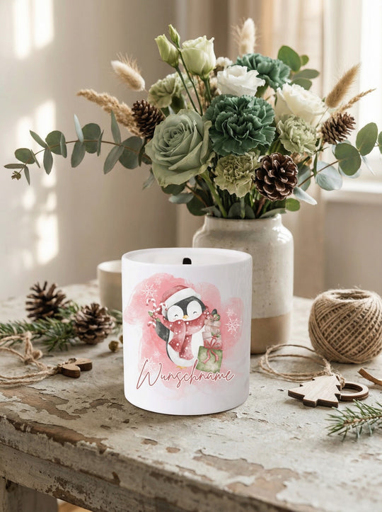 Keramikspardose X-MAS Pinguin personalisierbar - achtsame Geschenke für Frauen bei Alles auf Anfang in Bedburg, NRW