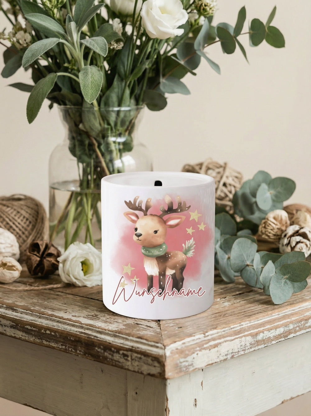 Keramikspardose X-MAS Rentier personalisierbar - achtsame Geschenke für Frauen bei Alles auf Anfang in Bedburg, NRW