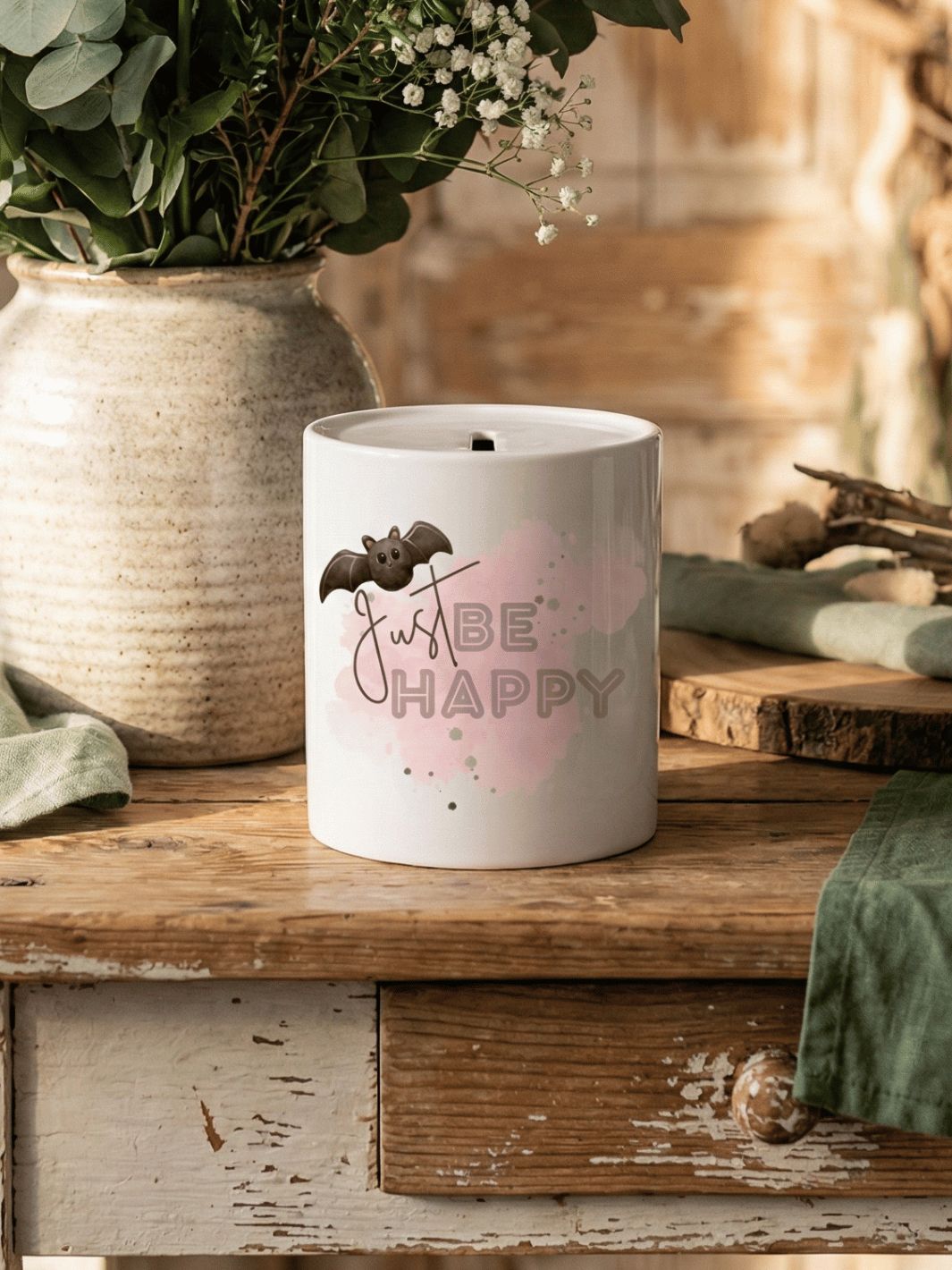 Keramikspardose Be Happy personalisiert - achtsame Geschenke für Frauen bei Alles auf Anfang in Bedburg, NRW