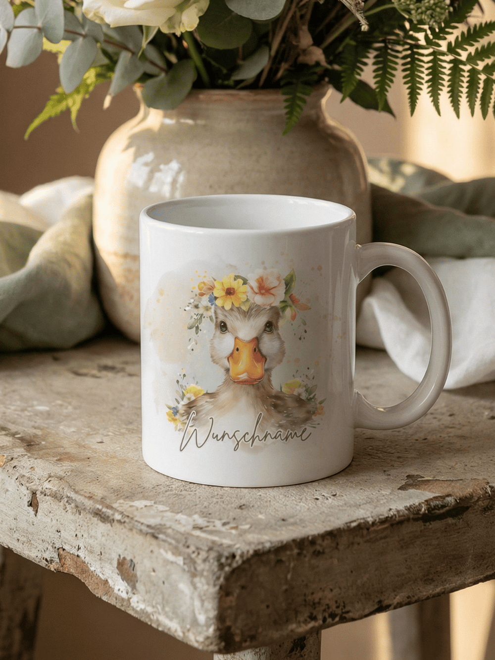 Keramiktasse Ente personalisiert - achtsame Geschenke für Frauen bei Alles auf Anfang, Bedburg NRW