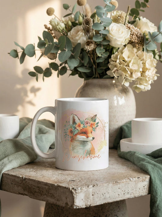 Keramiktasse Fuchs personalisiert - achtsame Geschenke für Frauen bei Alles auf Anfang, Bedburg NRW