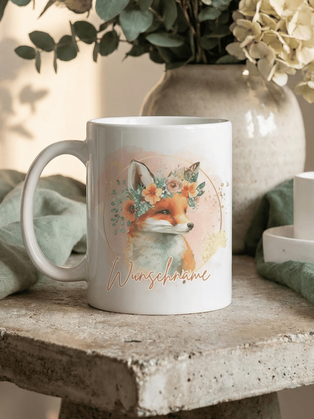 Keramiktasse Fuchs personalisiert - achtsame Geschenke für Frauen bei Alles auf Anfang, Bedburg NRW