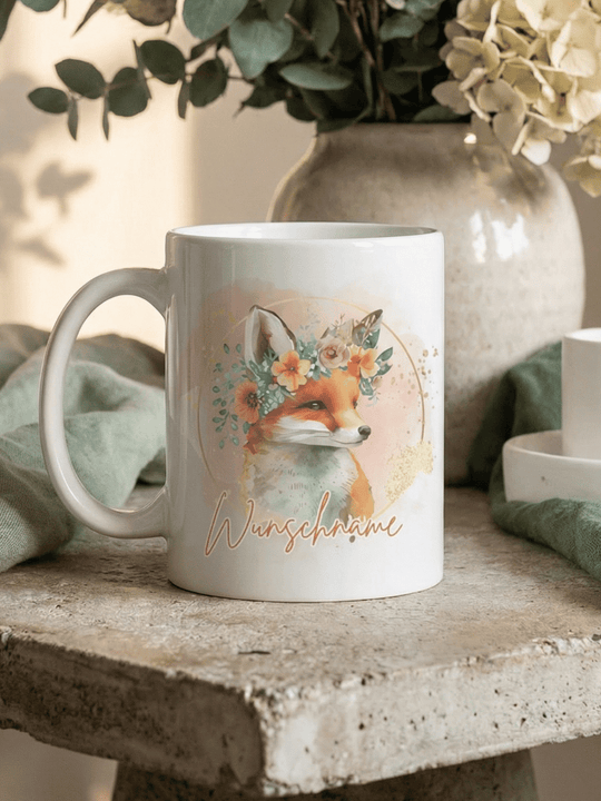 Keramiktasse Fuchs personalisiert - achtsame Geschenke für Frauen bei Alles auf Anfang, Bedburg NRW