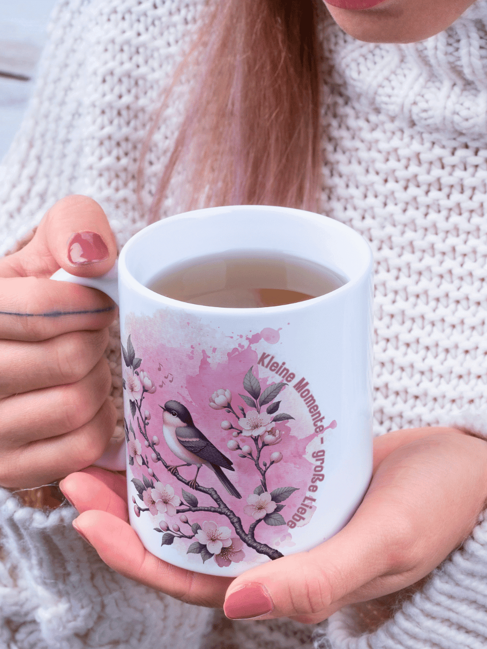 Keramiktasse mit Spruch „Kleine Momente – große Liebe“ – Geschenk für Frauen, Achtsamkeit, Verbundenheit & Herzensmomente