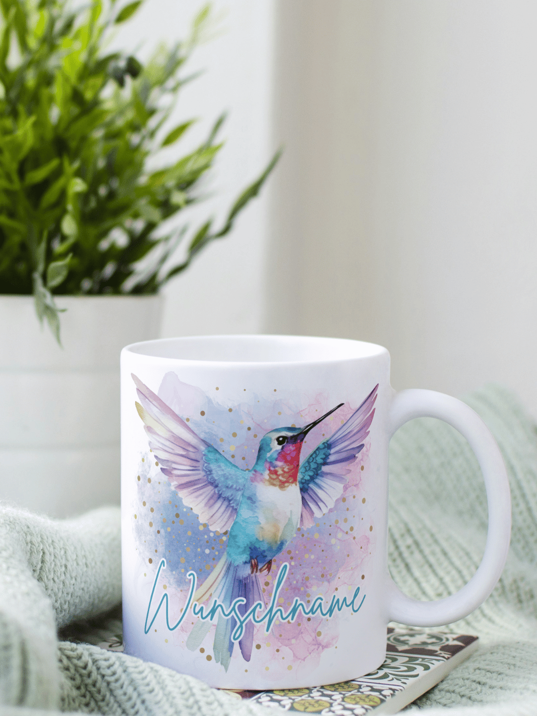 Personalisierte Tasse mit Kolibri Motiv – Geschenk für Frauen, Symbol für Leichtigkeit, Hoffnung und innere Stärke.