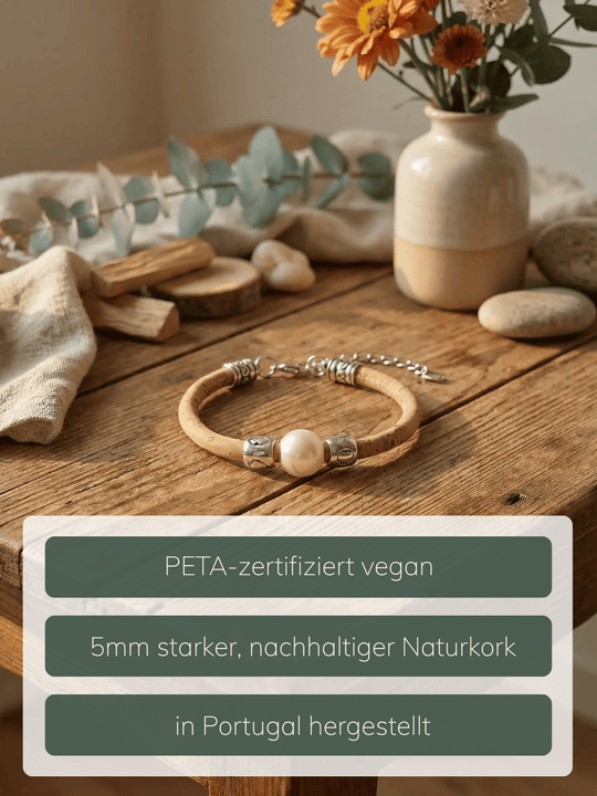 Informationen zu Perlen-Korkarmband. Achtsame Geschenke für Frauen bei Alles auf Anfang in Bedburg, NRW