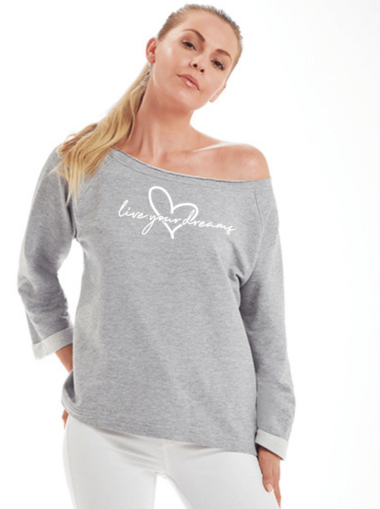 LIVE YOUR DREAMS Damen Flashdance Sweatshirt graumleiert Model