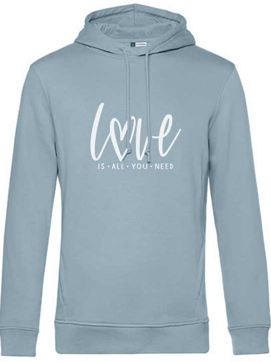 LOVE IS ALL Unisex Hoodie slimfit blue fog