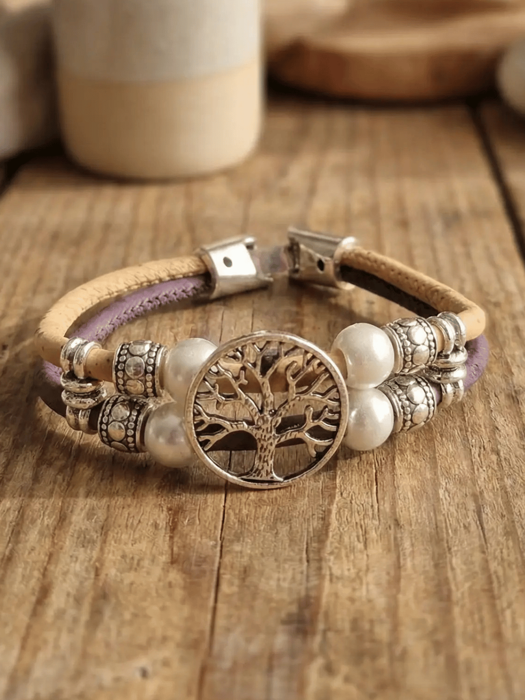 lila Lebensbaum Korkarmband - achtsame Geschenke für Frauen bei Alles auf Anfang in Bedburg, NRW