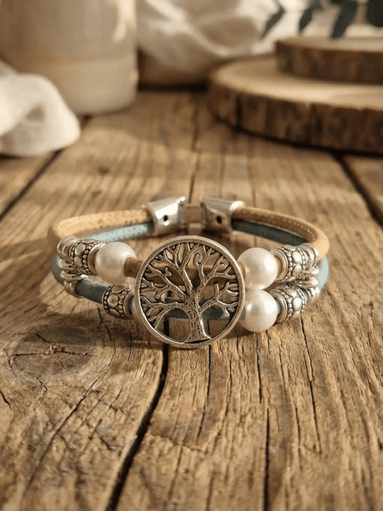 türkises Lebensbaum Korkarmband - achtsame Geschenke für Frauen bei Alles auf Anfang in Bedburg, NRW