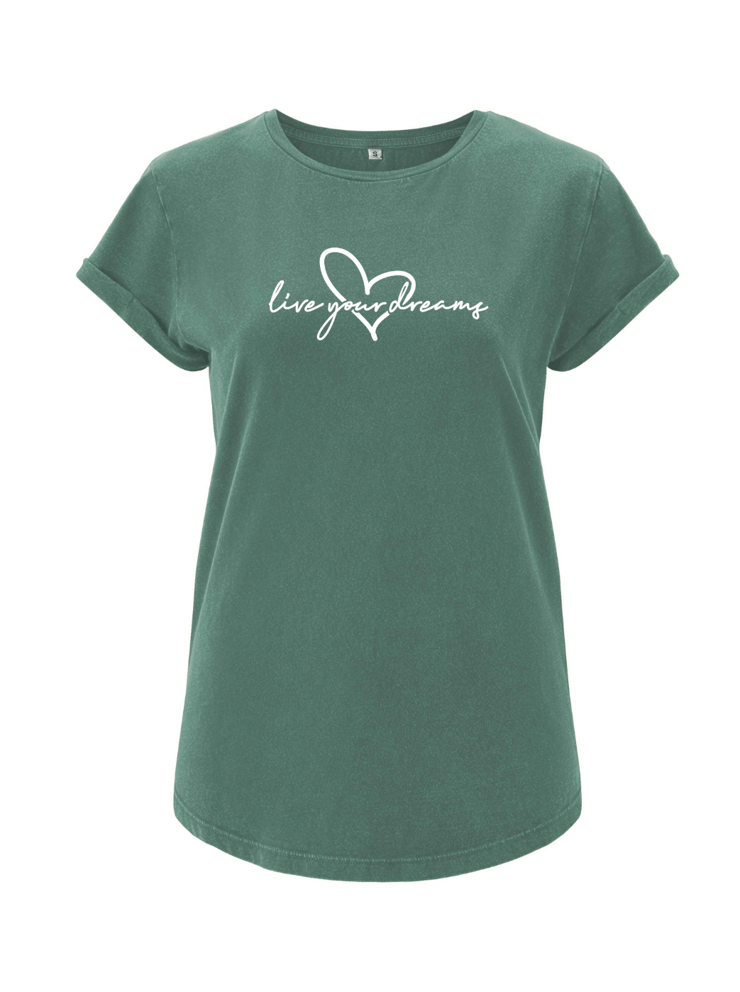 LIVE YOUR DREAMS Damen T-Shirt rolled arms sage green