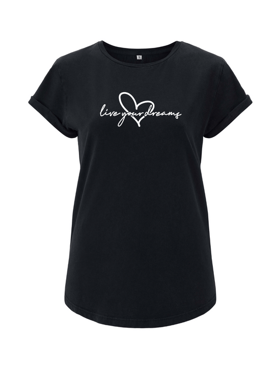 LIVE YOUR DREAMS Damen T-Shirt rolled arms schwarz