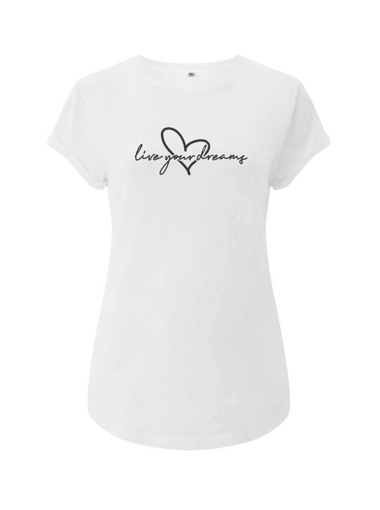 LIVE YOUR DREAMS Damen T-Shirt rolled arms weiß