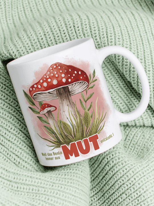 Keramiktasse mit Spruch „Weil das Beste immer aus Mut entsteht“ – Geschenk für Frauen, Ermutigung, Neuanfang, Selbstvertrauen