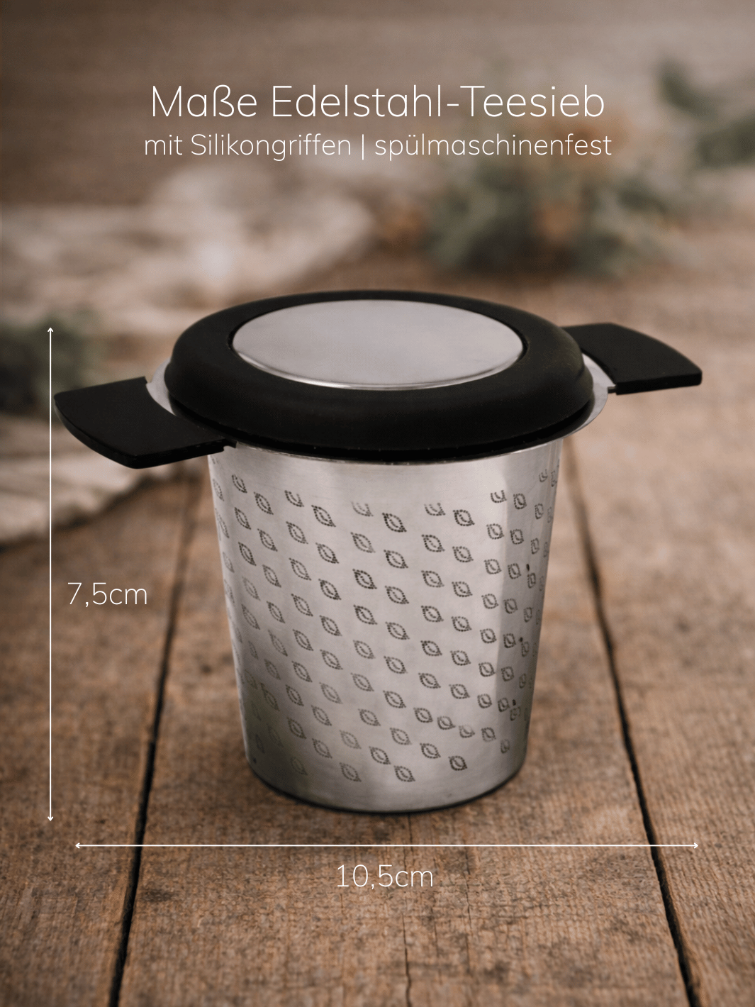 Maßangaben Teesieb Edelstahl, Fa. Arelo. Achtsame Geschenke für Frauen bei Alles auf Anfang in Bedburg, NRW