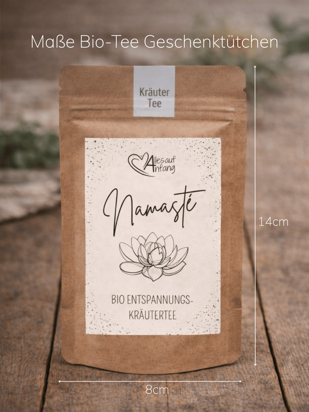 Größenangaben Bio-Tee-Geschenktütchen,  achtsame Geschenke für Frauen bei Alles auf Anfang in Bedburg, NRW