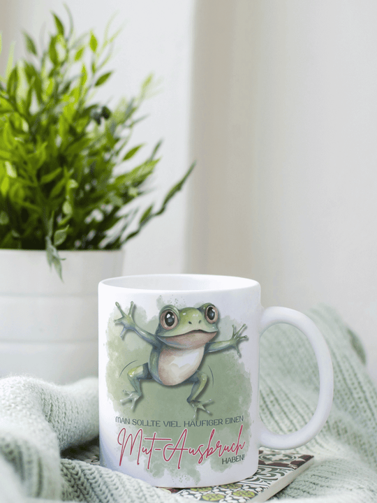 Keramiktasse mit Spruch „Man sollte viel häufiger einen Mut-Ausbruch haben“ – Geschenk für Frauen, Ermutigung, Selbstvertrauen & Aufbruch