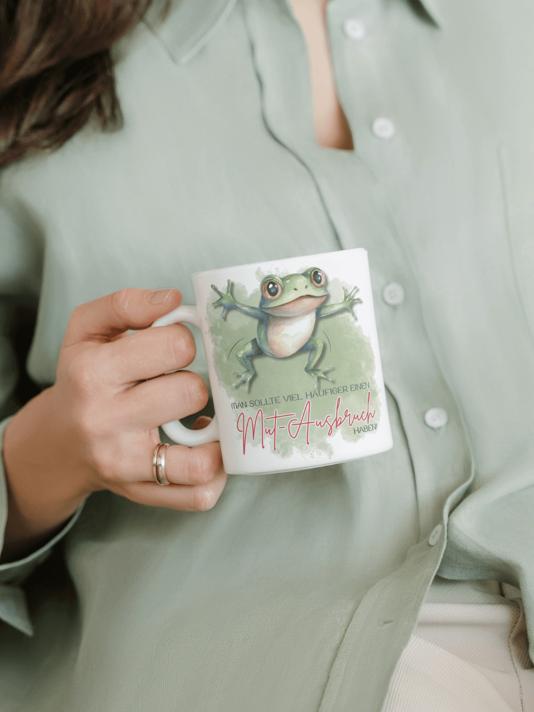 Keramiktasse mit Spruch „Man sollte viel häufiger einen Mut-Ausbruch haben“ – Geschenk für Frauen, Ermutigung, Selbstvertrauen & Aufbruch