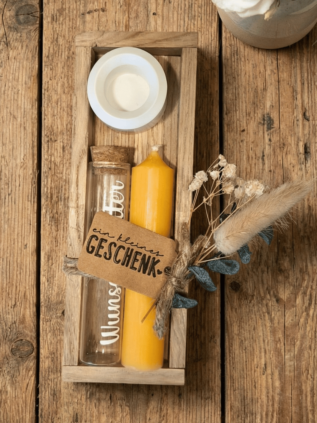 Geld - Geschenkset: 1 Kerze mit Wunscherfüller | sonnengelb - Alles auf Anfang - personalisierte Geschenke für Frauen