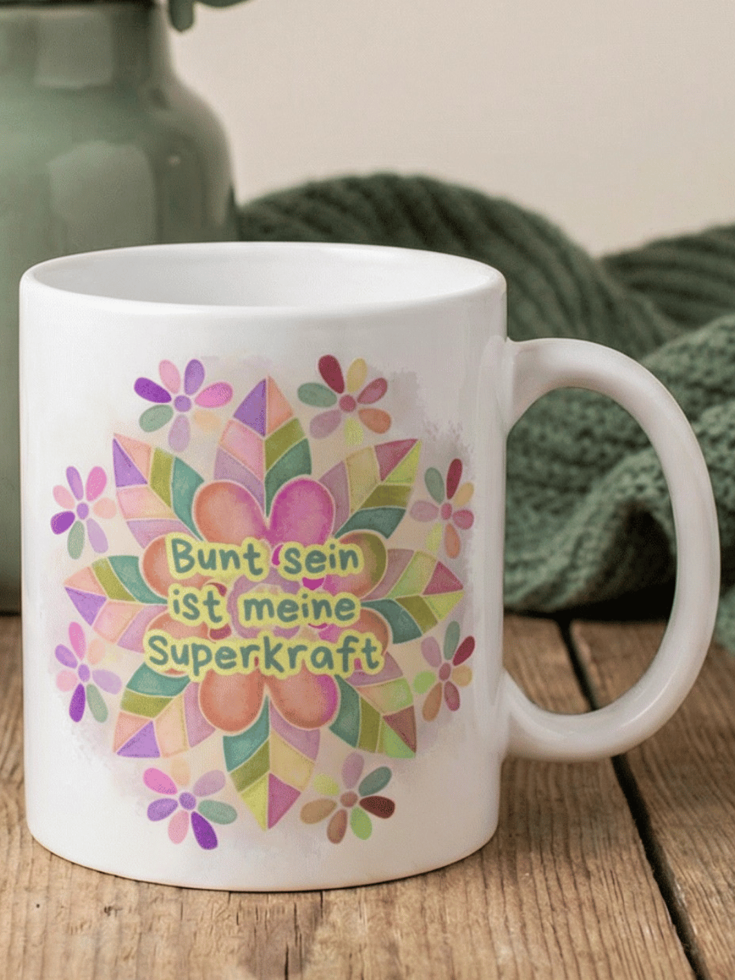 Keramiktasse Bunt sein ist meine Superkraft - achtsame Geschenke für Frauen bei Alles auf Anfang in Bedburg, NRW