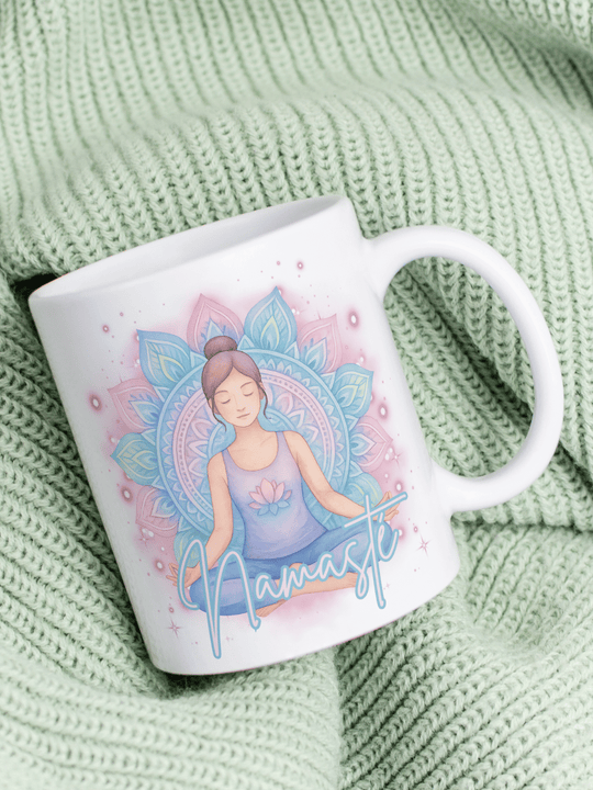 Keramiktasse mit Namaste Yoga Motiv – Geschenk für Frauen, Achtsamkeit, Balance, innere Ruhe & Selbstfürsorge
