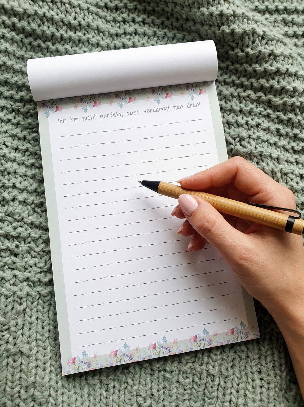 Ich bin nicht perfekt - Notizblock DIN A 5 aus recycelten Papier. Ideales, achtsames Geschenk für Frauen - Alles auf Anfang - Geschenkeshop aus Bedburg NRW