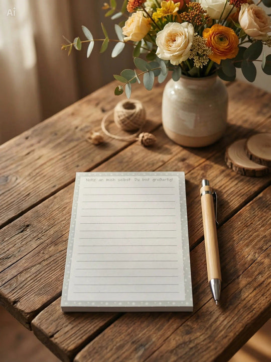 Wundertüte Inhalt - Notizblock DIN A6 aus recycelten Papier. Achtsame Geschenke für Frauen bei Alles auf Anfang in Bedburg, NRW