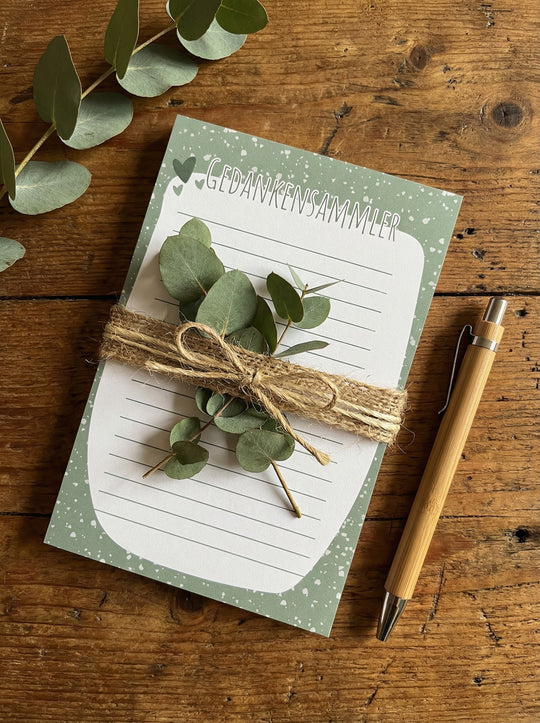 Gedankensammler - Notizblock DIN A 5 aus recycelten Papier. Ideales, achtsames Geschenk für Frauen - Alles auf Anfang - Geschenkeshop aus Bedburg NRW
