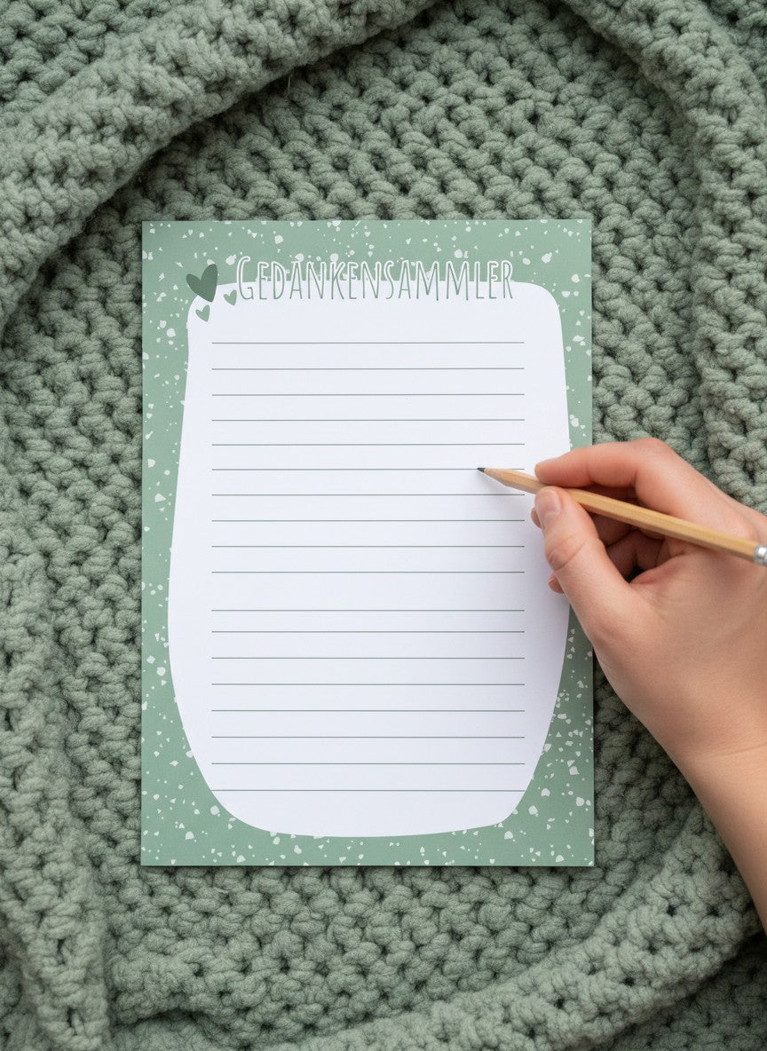 Gedankensammler - Notizblock DIN A 5 aus recycelten Papier. Ideales, achtsames Geschenk für Frauen - Alles auf Anfang - Geschenkeshop aus Bedburg NRW