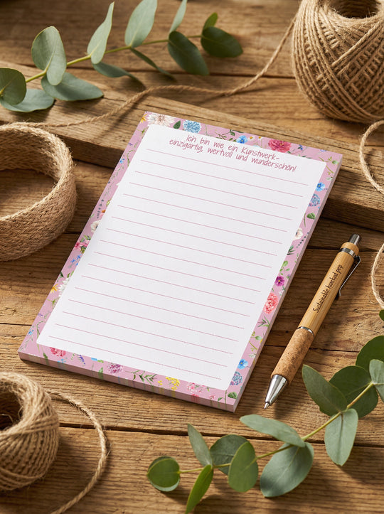 Ich bin wie ein Kunstwerk - Notizblock DIN A 5 aus recycelten Papier. Ideales, achtsames Geschenk für Frauen - Alles auf Anfang - Geschenkeshop aus Bedburg NRW