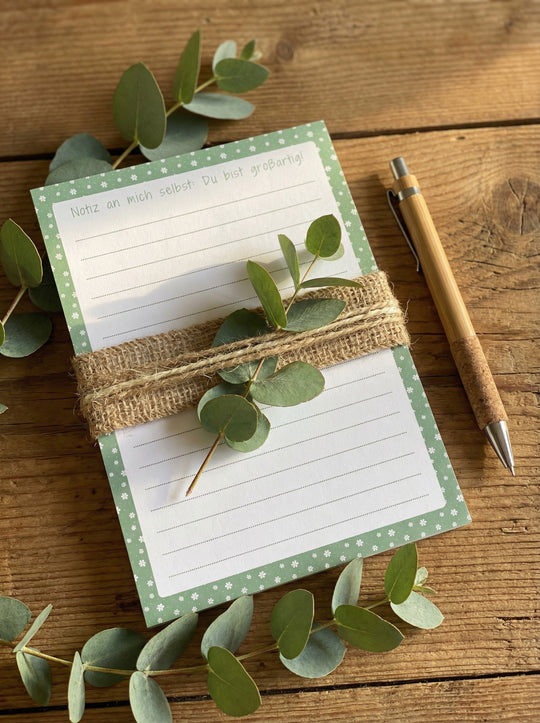Notiz an mich selbst: Du bist großartig - Notizblock DIN A 5 aus recycelten Papier. Ideales, achtsames Geschenk für Frauen - Alles auf Anfang - Geschenkeshop aus Bedburg NRW