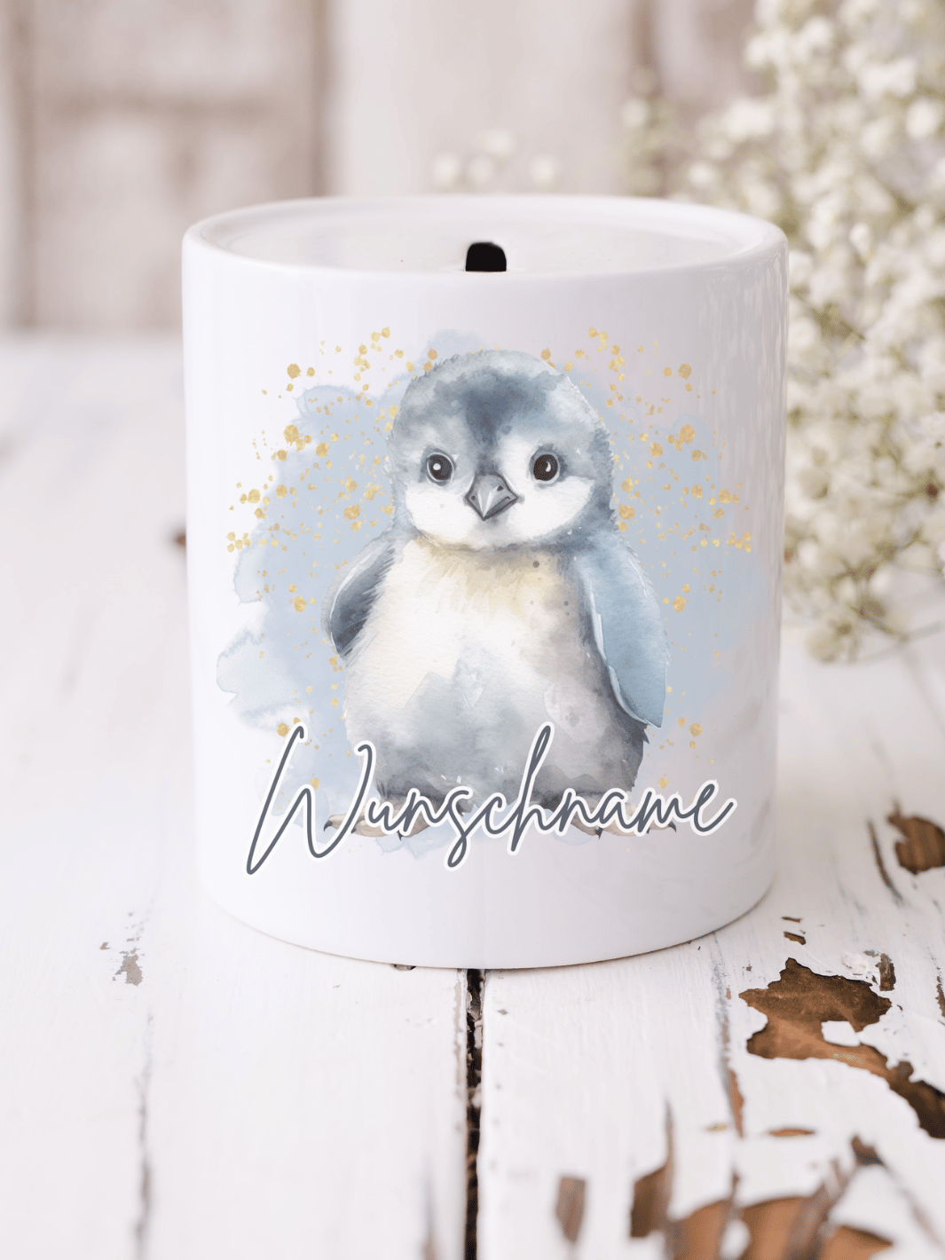 Pinguin - Keramikspardose, personalisierbar mit Namen,  Alles auf Anfang 💚 Geschenke für Frauen