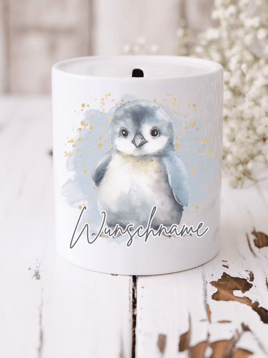Pinguin - Keramikspardose, personalisierbar mit Namen,  Alles auf Anfang 💚 Geschenke für Frauen