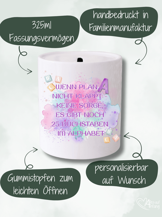 Wenn Plan A nicht klappt - Keramikspardose - Alles auf Anfang - Geschenke für Frauen