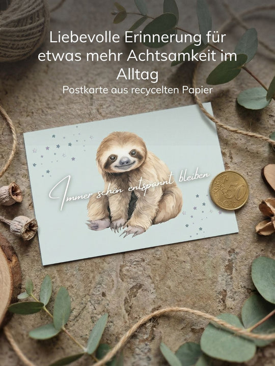 Postkarte Faultier - achtsame Geschenke für Frauen bei Alles auf Anfang aus Bedburg NRW