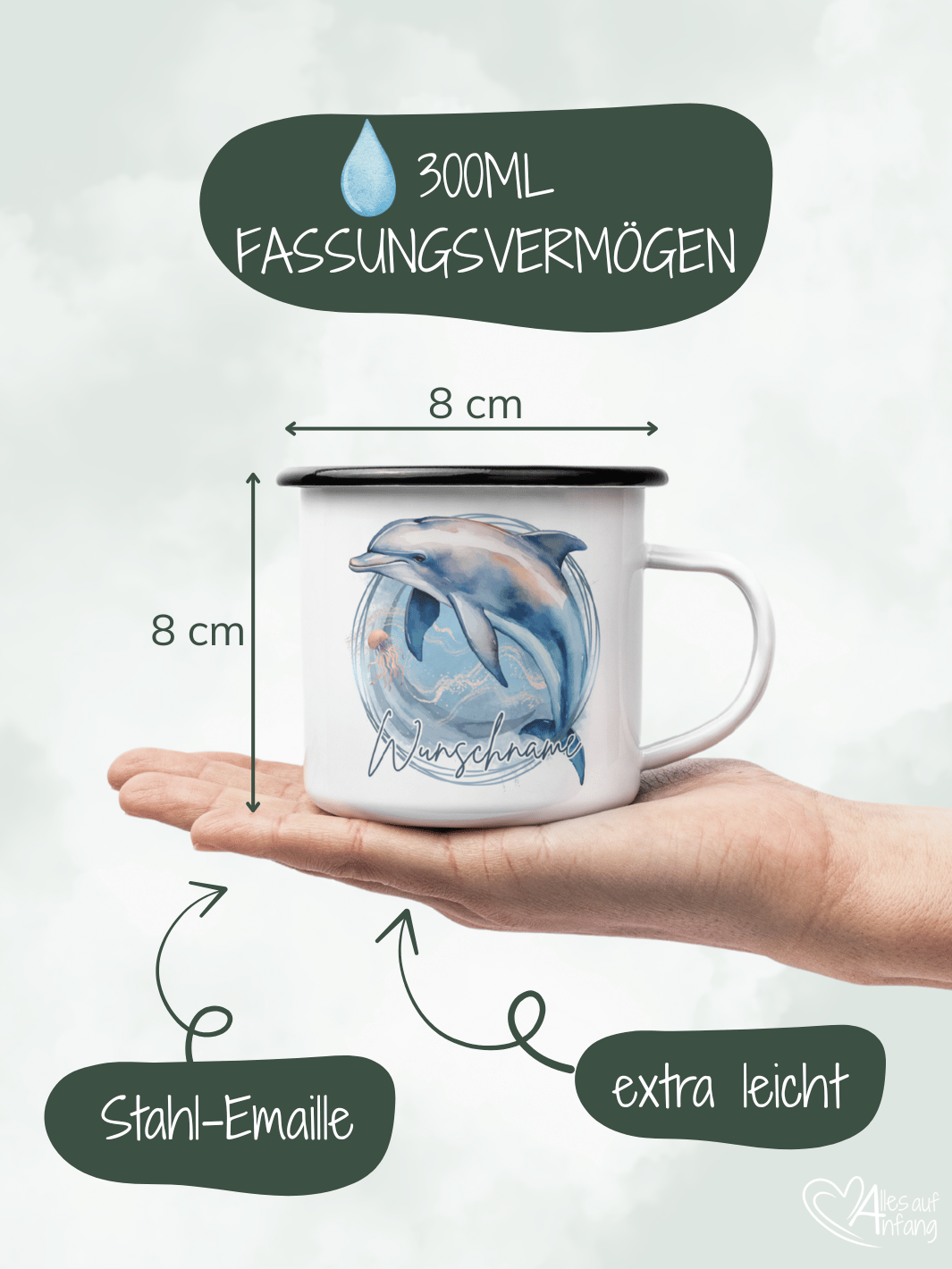 DELFIN Emaillebecher - Alles auf Anfang - personalisierte Geschenke für Frauen