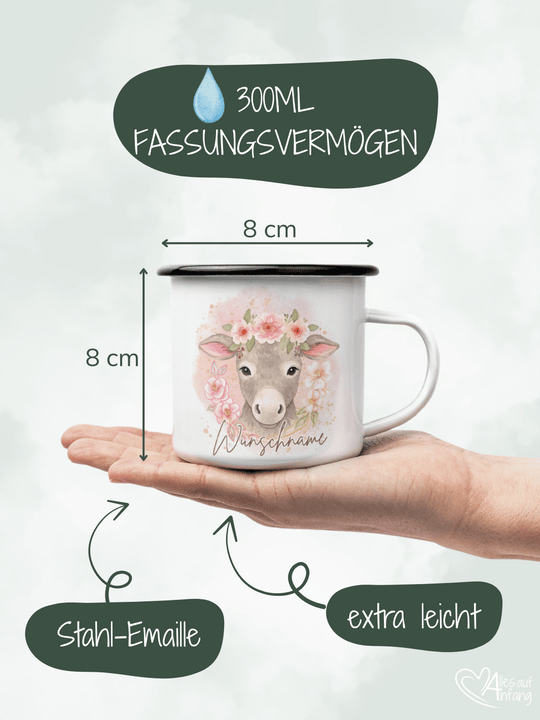Emaillebecher mit personalisiertem Motiv – langlebig und einzigartig – ideal für Achtsamkeit, Geschenke und entspannte Momente