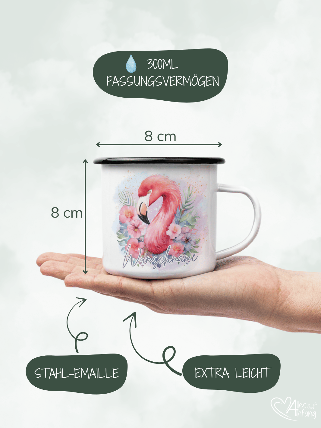 FLAMINGO Emaillebecher (personalisierbar)